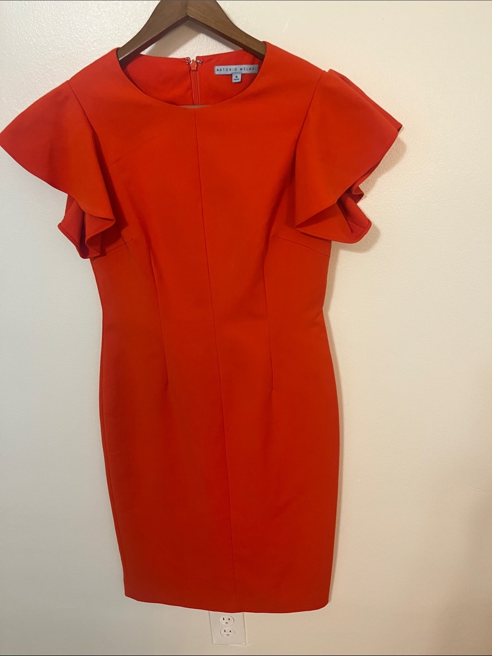 ANTONIO MELANI Orange Ruffle Sleeve Sheath Dress